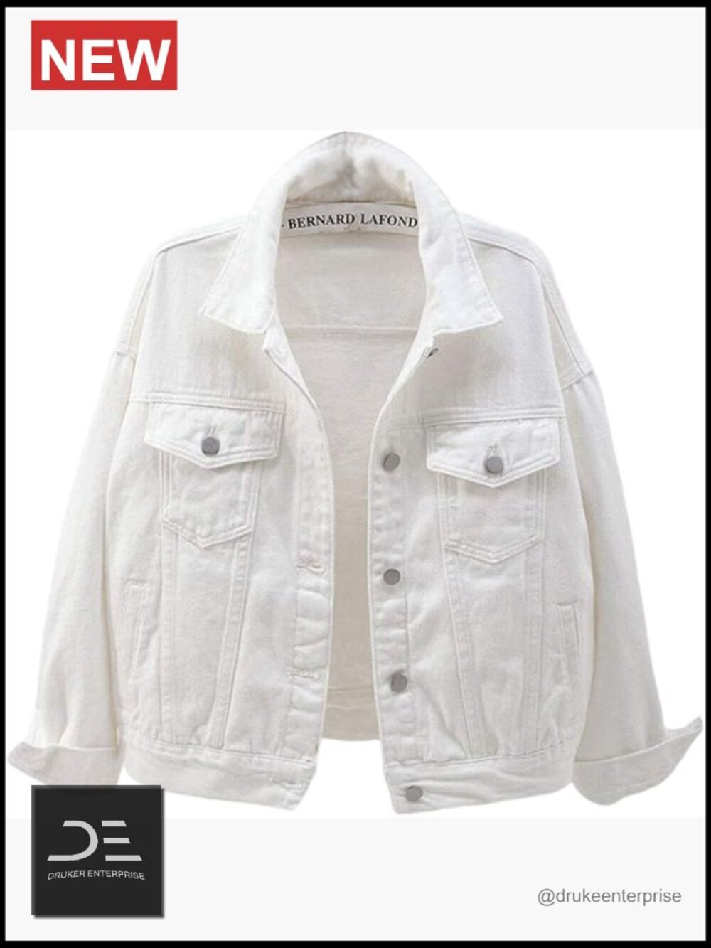 Relaxed Fit Denim Trucker Jacket Button-Flap Chest Pockets Drop Shoulder